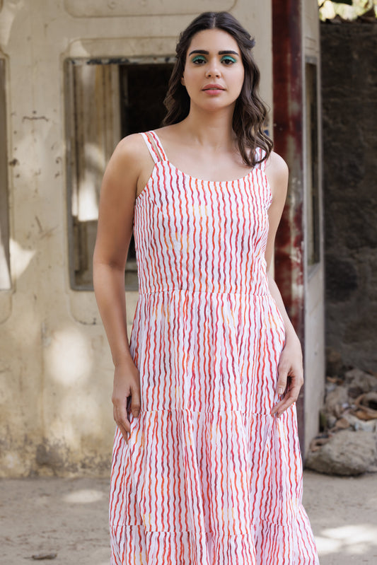 Stripe Tiered Midi Dress