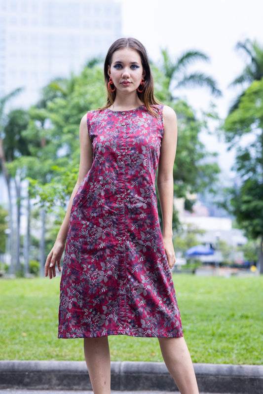 Vibrant Floral Button-Front A-line Dress