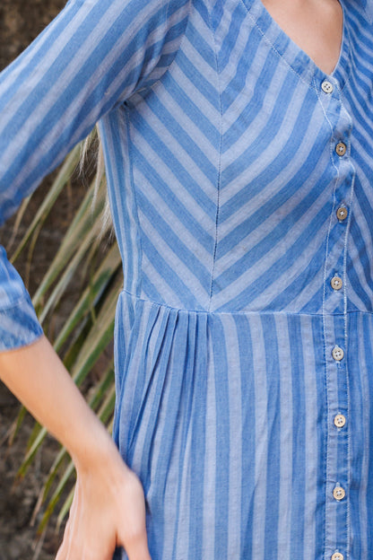 Breezy Button-Front Striped Dress